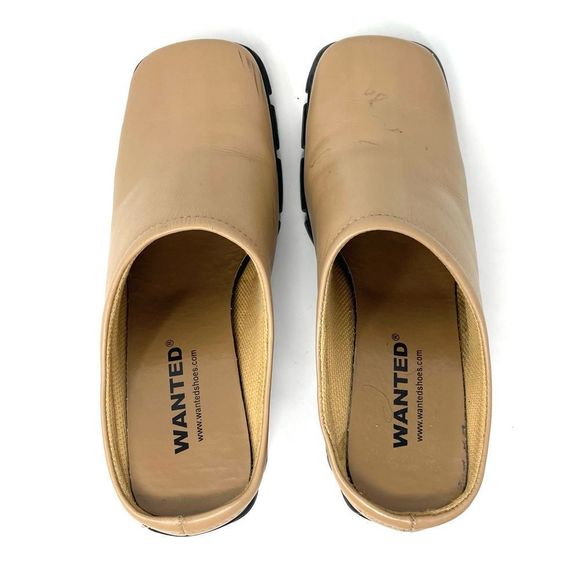 Vintage 90s Y2K Wanted Square Toe Tan Leather Heeled Mules Size 6 - Picture 8 of 11